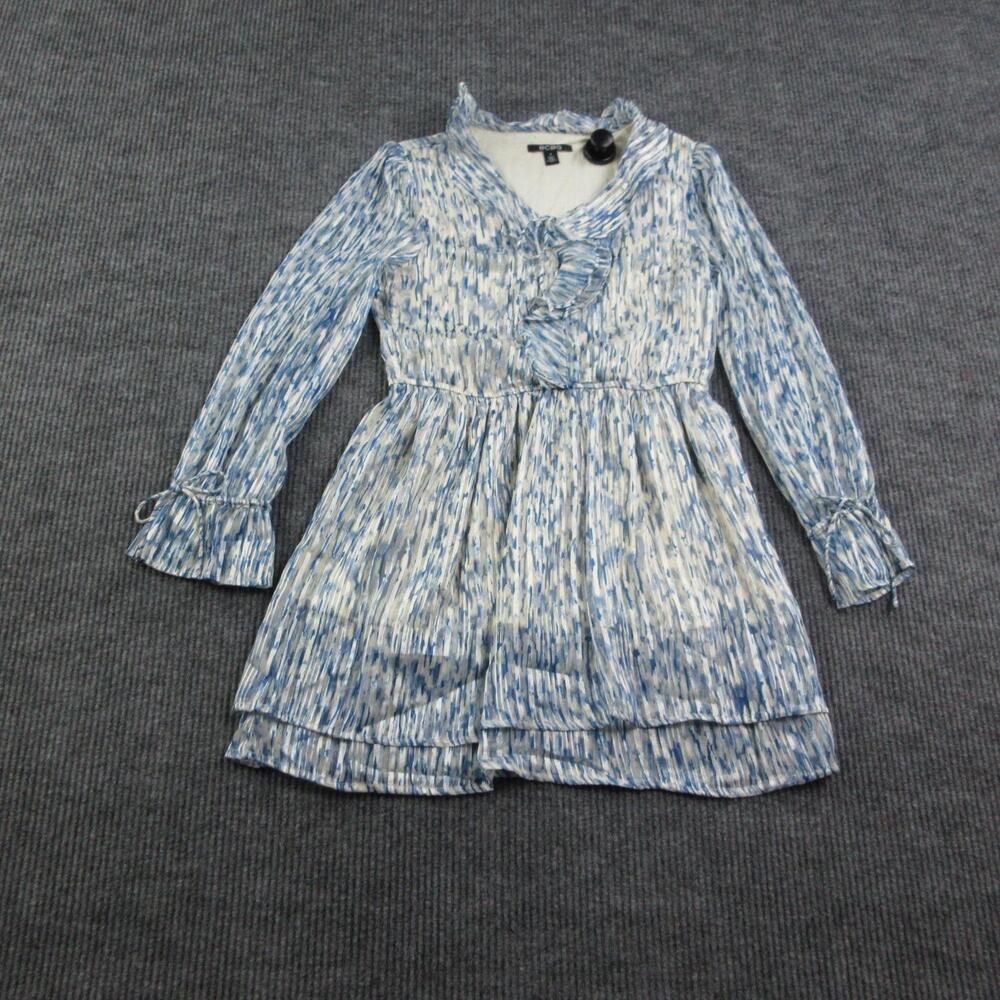 BCBG Dress Womens 4 Blue Fit & Flare Short Chiffon V-Neck Ruffle Lined NWT